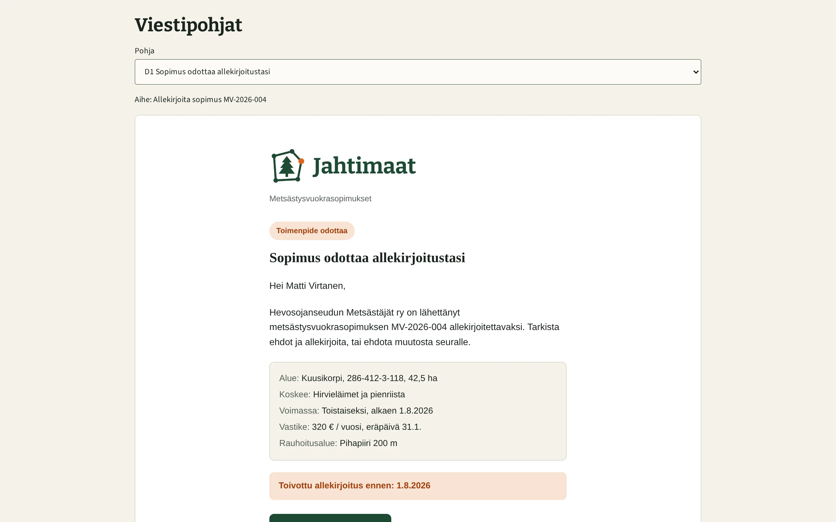 Sähköposti-ilmoitus: sopimus odottaa allekirjoitustasi